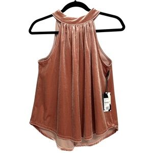 Gibson x Glam Pink Velvet Halter Top with Adjustable Bow NWT